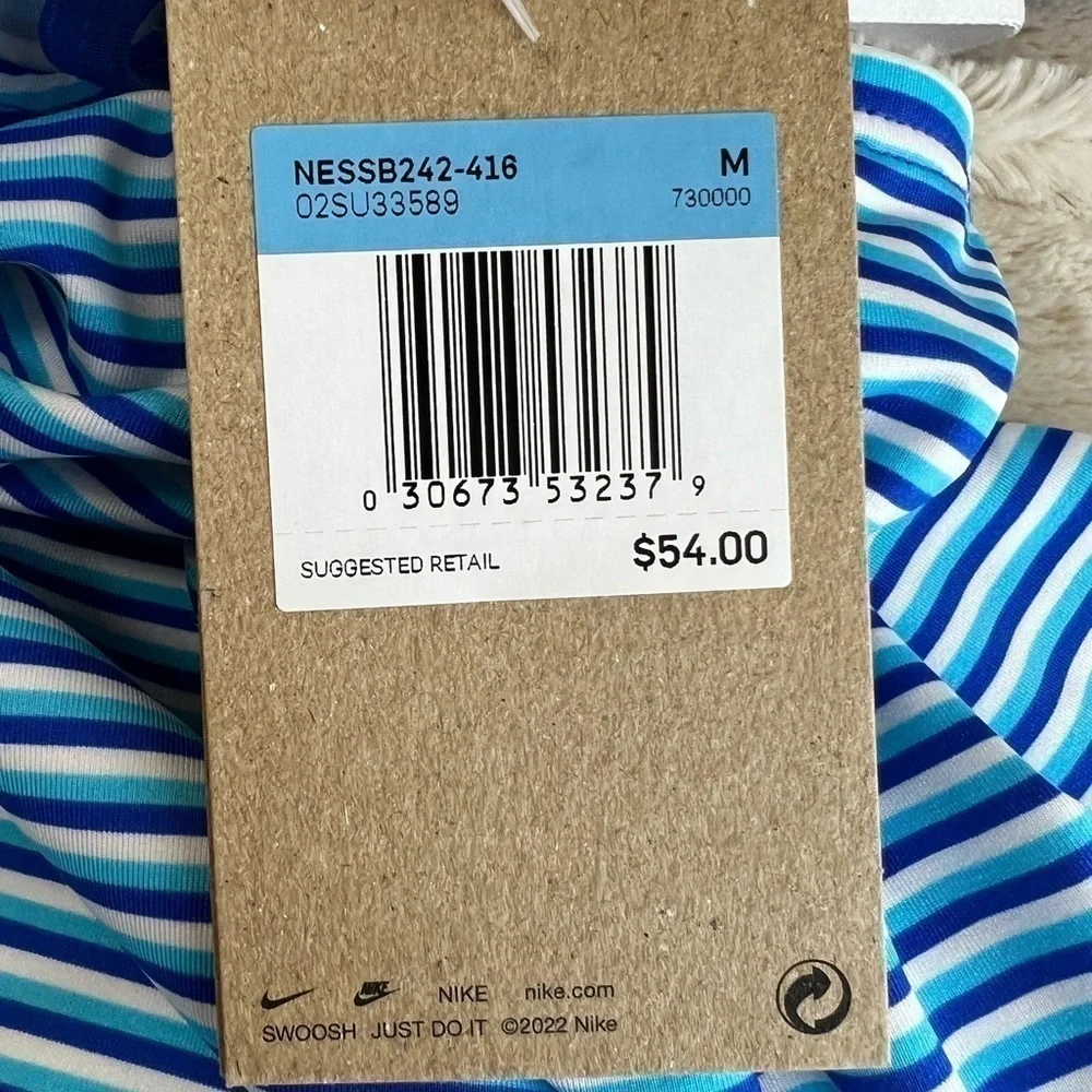 NIKE Stripe V-Neck Hyper Royal Blue Stripe Tankini Top - Size Medium, NWT